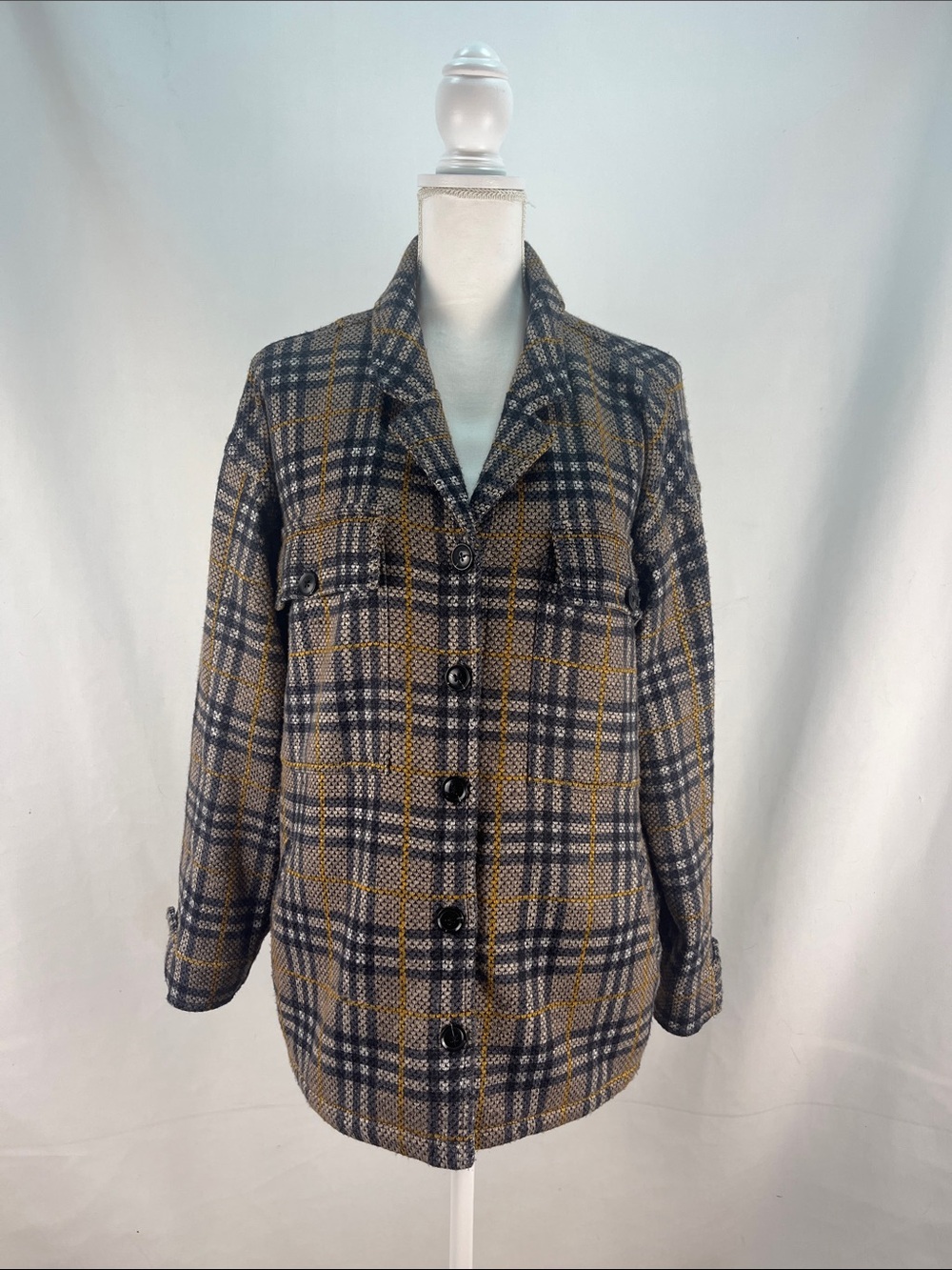 Liverpool Los Angeles Plaid Shacket Jacket Tan Black L EUC